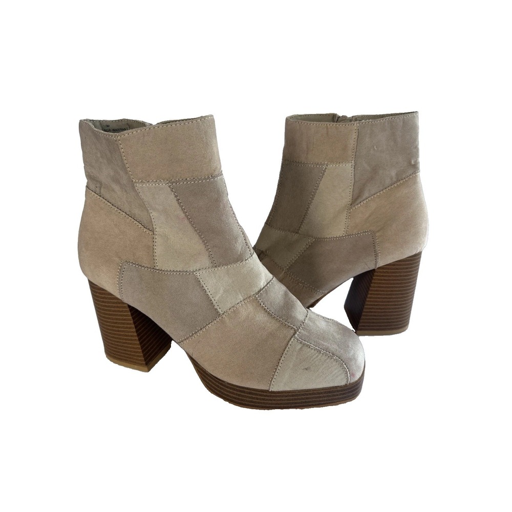 Sugar Patchwork Suede Chunky Heel Y2K Go Go Retro Platform Boots Sz 10